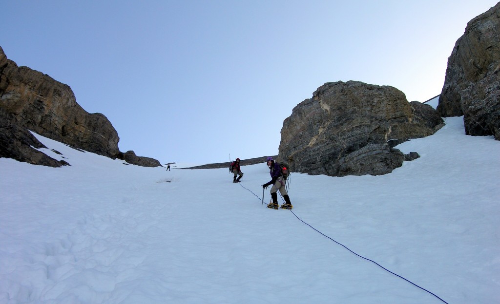 It's best to climb the gully when it's full of snow. Be careful as the route is steep and subject to stonewall. Dan Paulson Photo