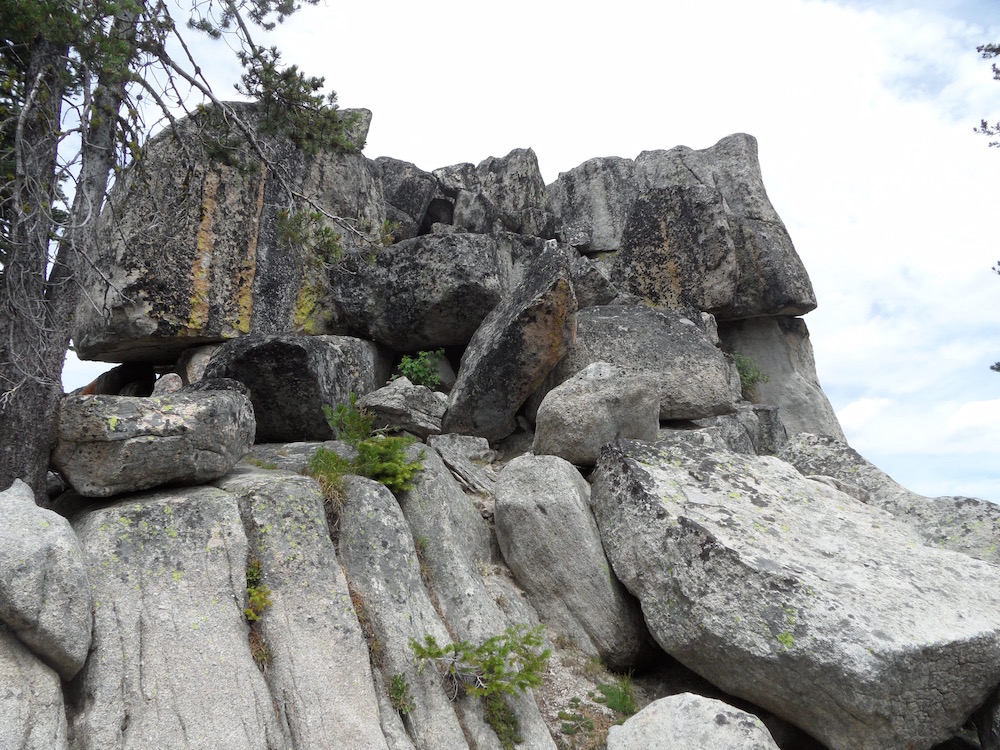 The summit block. The only non technical route to the summit climbs up this granite jumble.
