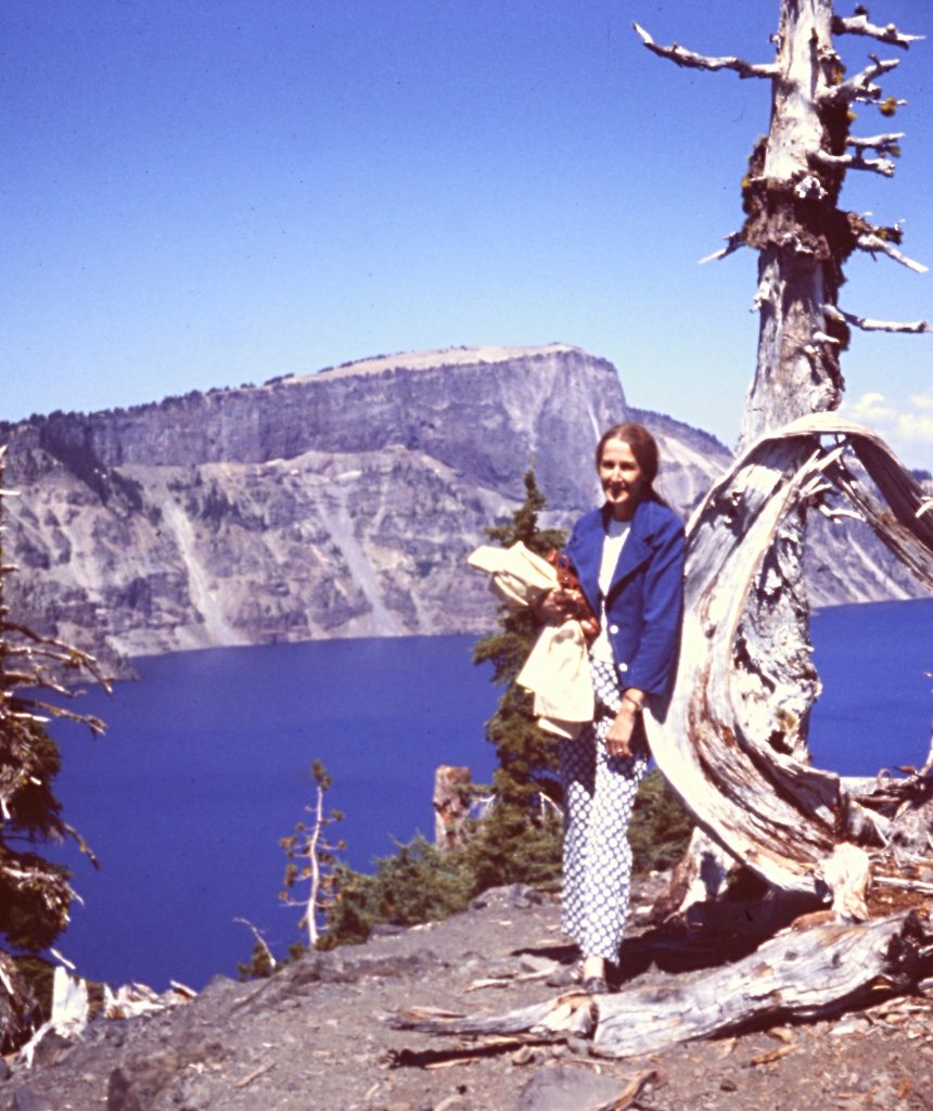 My Mom, Vivian Lopez, on top of Wizard Island (and before Patagonia clothing came into being).