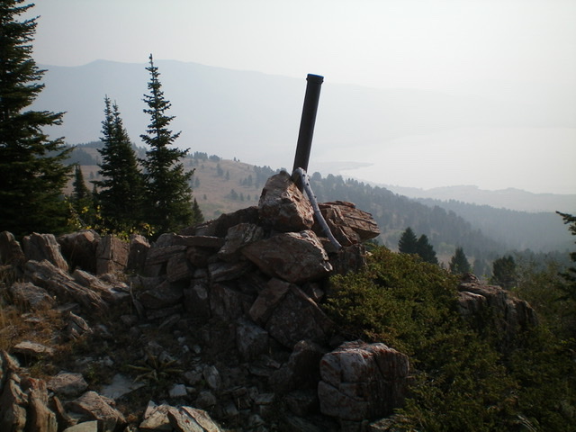 The ID/MT boundary post atop Peak 8377. Livingston Douglas Photo 
