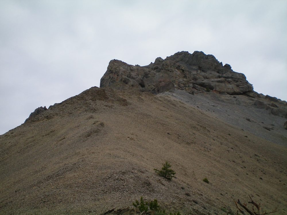 The massive, 350 vertical foot crux of the Southeast Ridge as viewed from just below it on the ridge. Livingston Douglas Photo