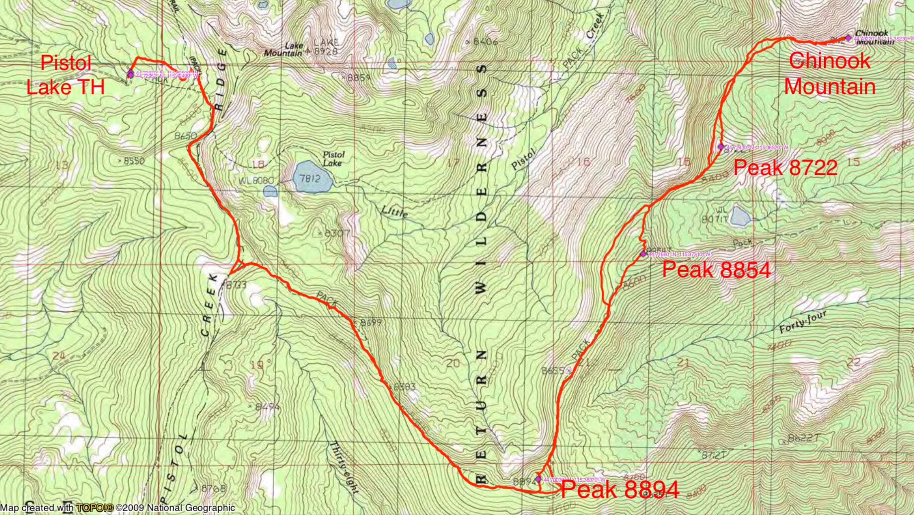 John Platt’s GPS track of the traverse to Chinook Mountain.