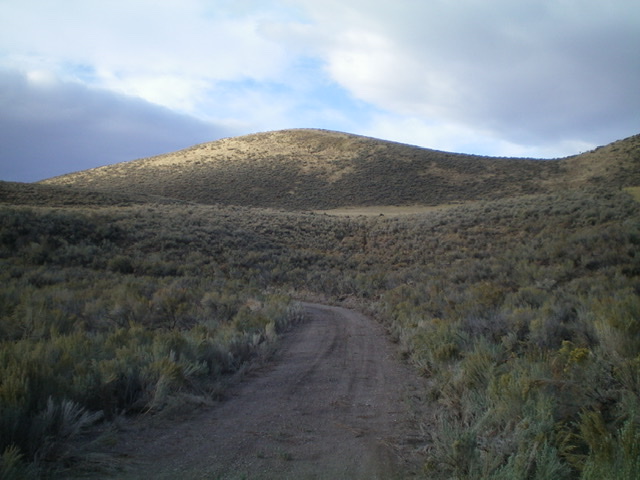 Peak 5380 (dead center) as viewed from the base of the northeast gully near Arbon Valley Road. The summit high point sits behind the hump in the photo. Livingston Douglas Photo 