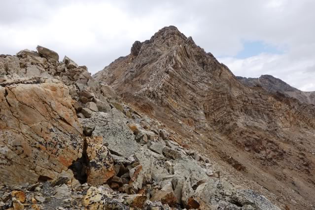 Looking back at the South summit of 11,967 from the saddle below White cap