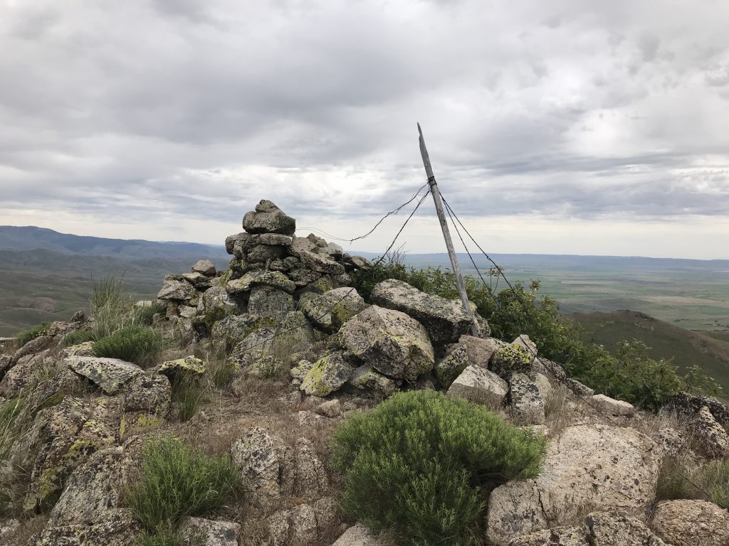 The remains of the survey station on the summit.