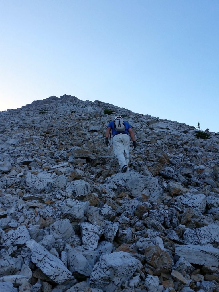 Kevin Hansen scrambling up the apron just above tree line. Thierry Legrain Photo 