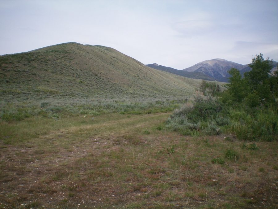 The Southwest Ridge as viewed from its base. The initial scrub hill/ridge is left of center. The summit of Peak 9188 is the forested point in dead-center. Sheep Mountain is right of center in the distance. The Southwest Ridge essentially goes all the way to the top of Sheep Mountain. Livingston Douglas Photo
