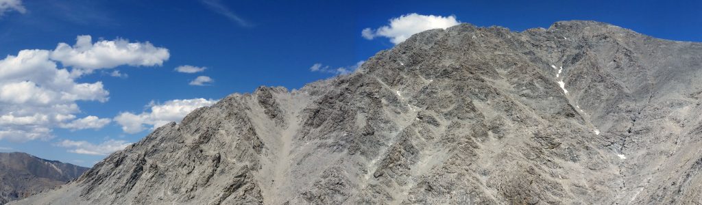 The northwest ridge ascending from left to right. Bob Boyles stiched two Thierry Legrain’ photos together to make the pano.