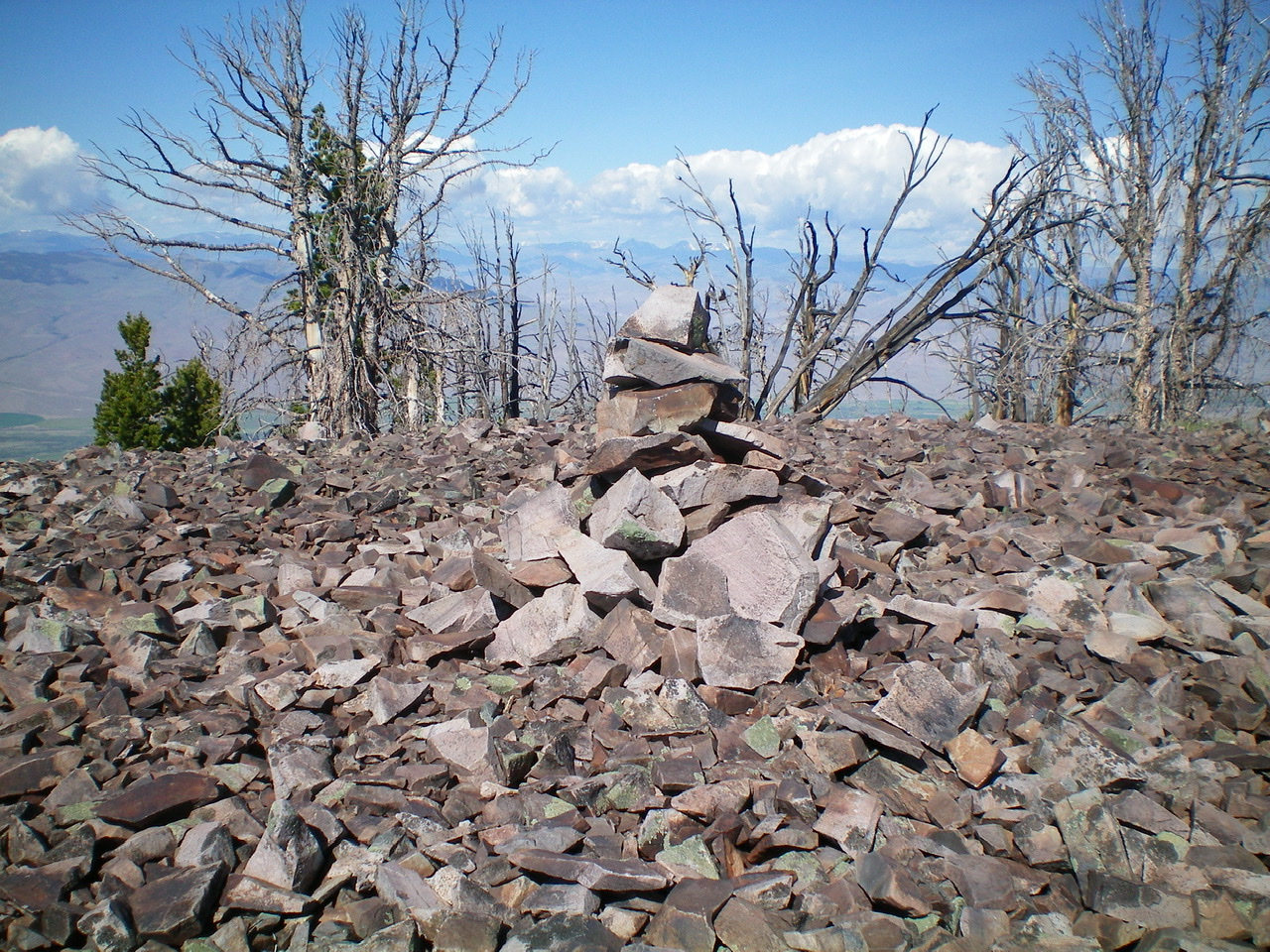 The rebuilt summit cairn atop Peak 9366. Livingston Douglas Photo 