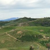 Peak 6860 viewed from the southeast. The cut running up,toward the summit is a bulldozer track made to install a range fence.