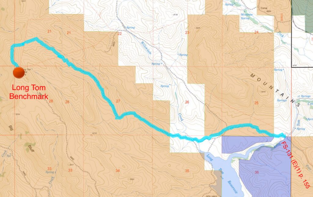 My GPS track from FS-131 to the summit. We drove the first four miles and hiked the remainder.