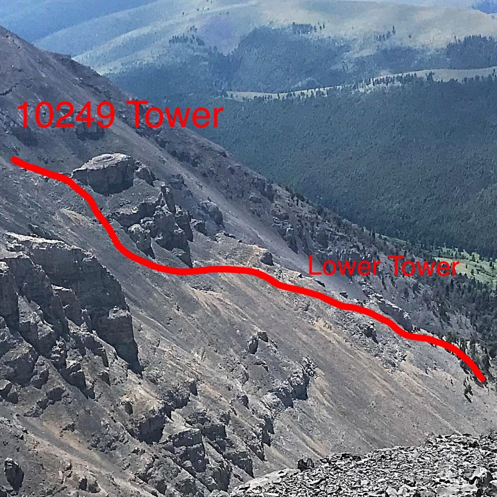 This photo shows the two towers and the approximate location of the route.