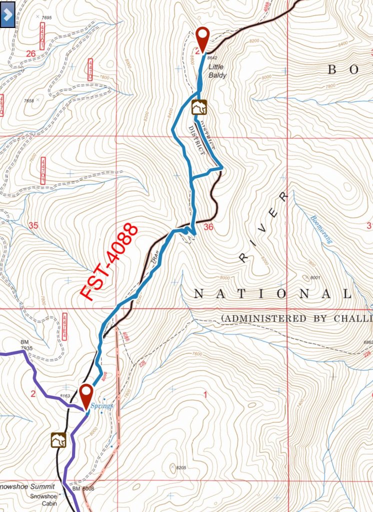 My GPS track for Little Baldy. Round trip was 5.6 miles with a total gain of 1,025 feet.