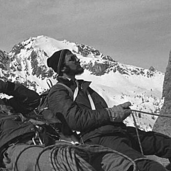 Bill Whitman on a winter climb of the Finger of Fate. 