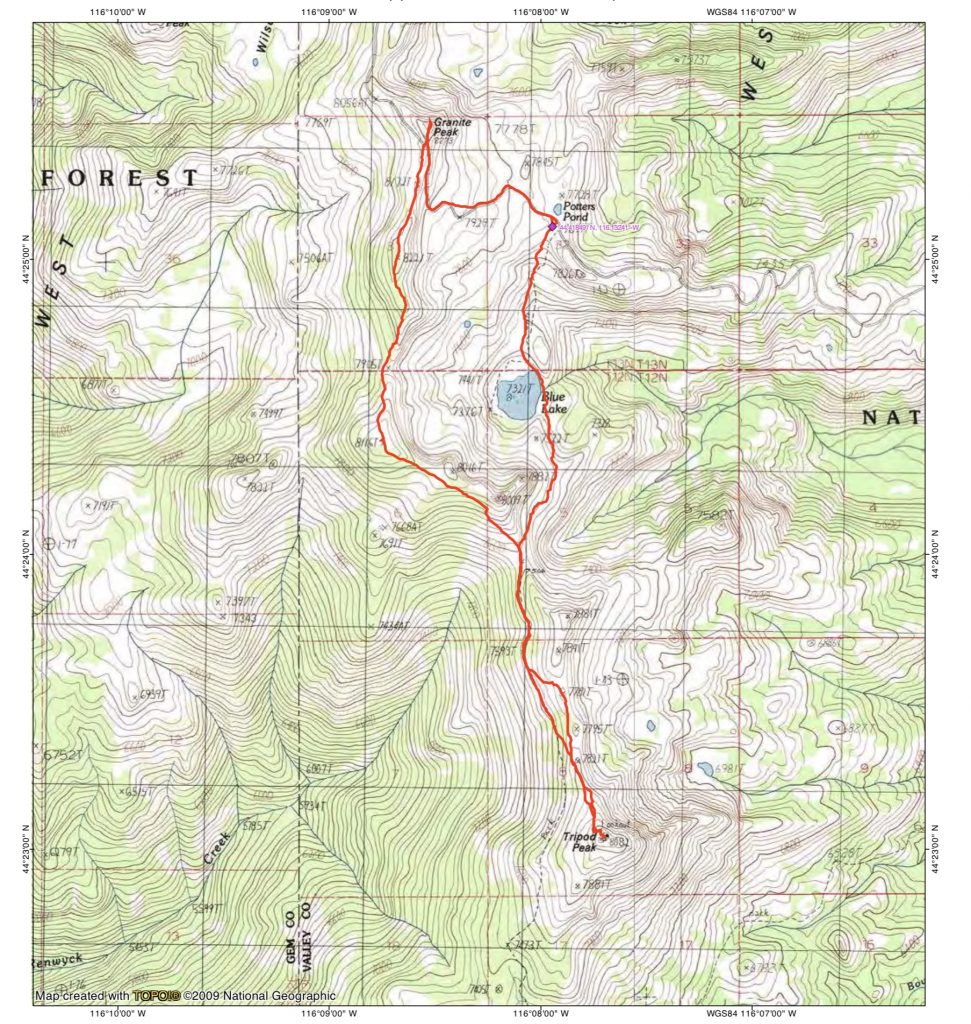 John Platt’s GPS track showing the two northern routes. His loop covered 7.1 miles with 1,933 feet of gain.