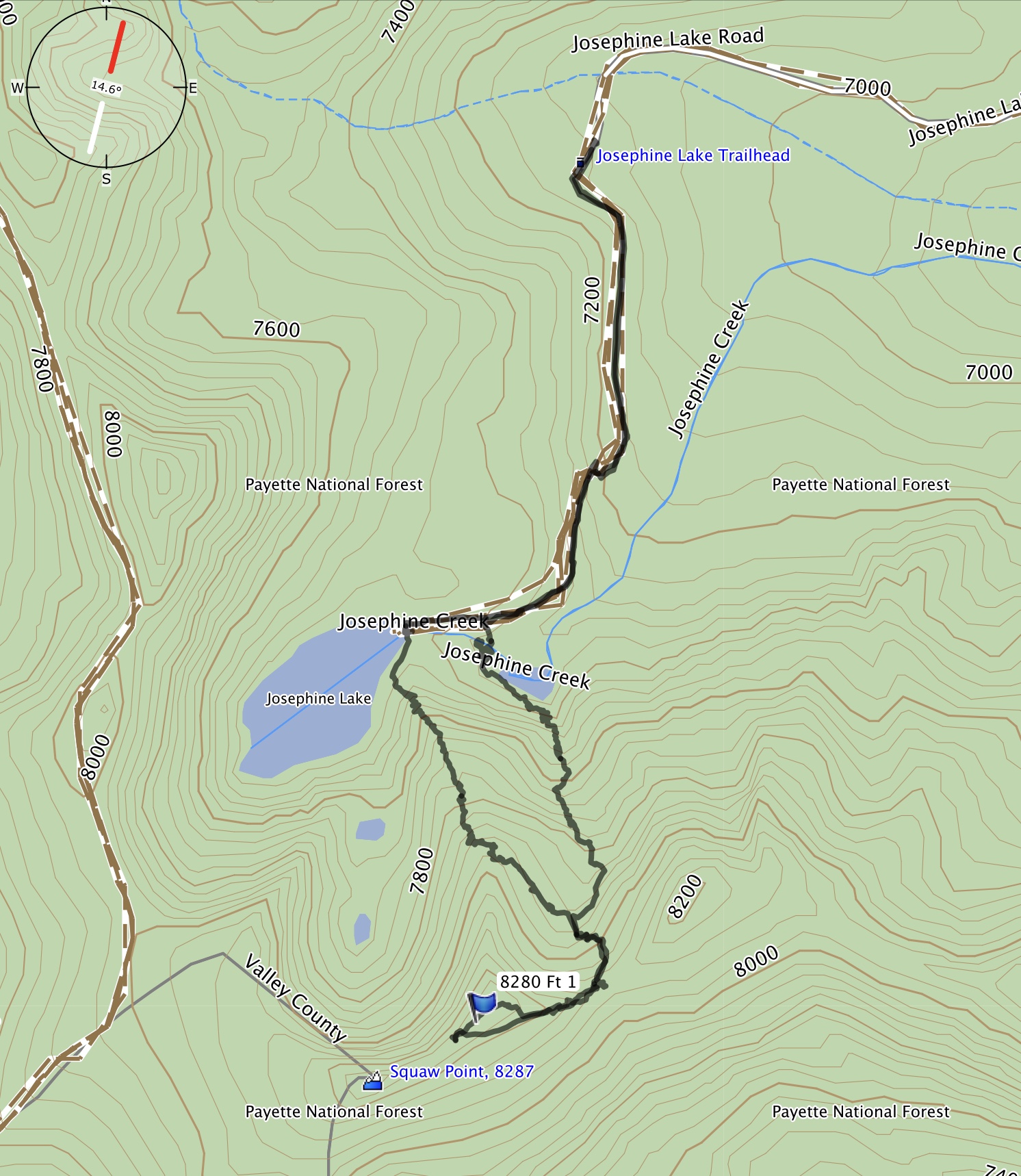 John Platt’s GPS track to the east summit.