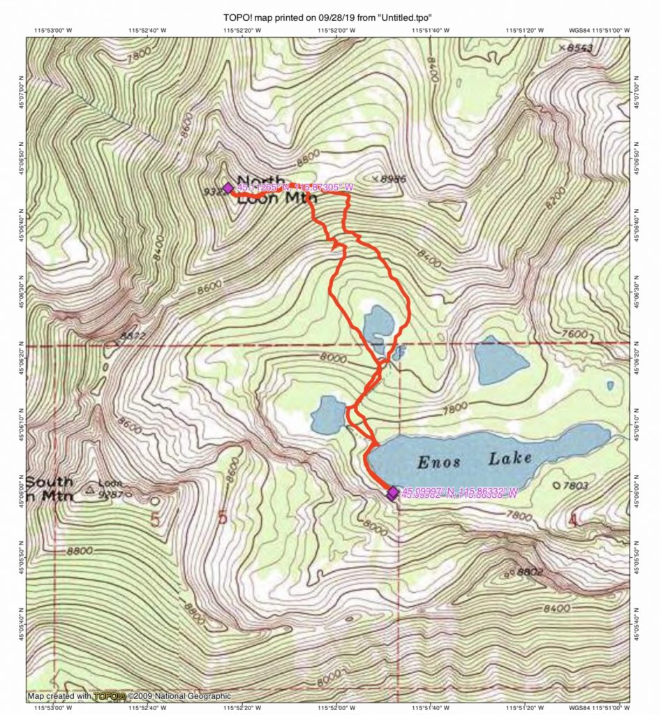 John Platt’s GPS track for his ascent of North Loon Mountain’s East Ridge.