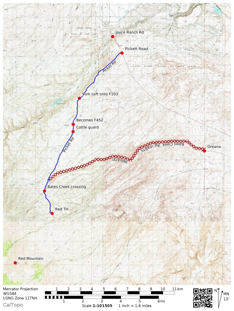 This map shows my driving route. This is a difficult 4WD route.