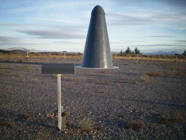 The FAA transmission cone atop the west/true summit of MLD Benchmark. Livingston Douglas Photo 