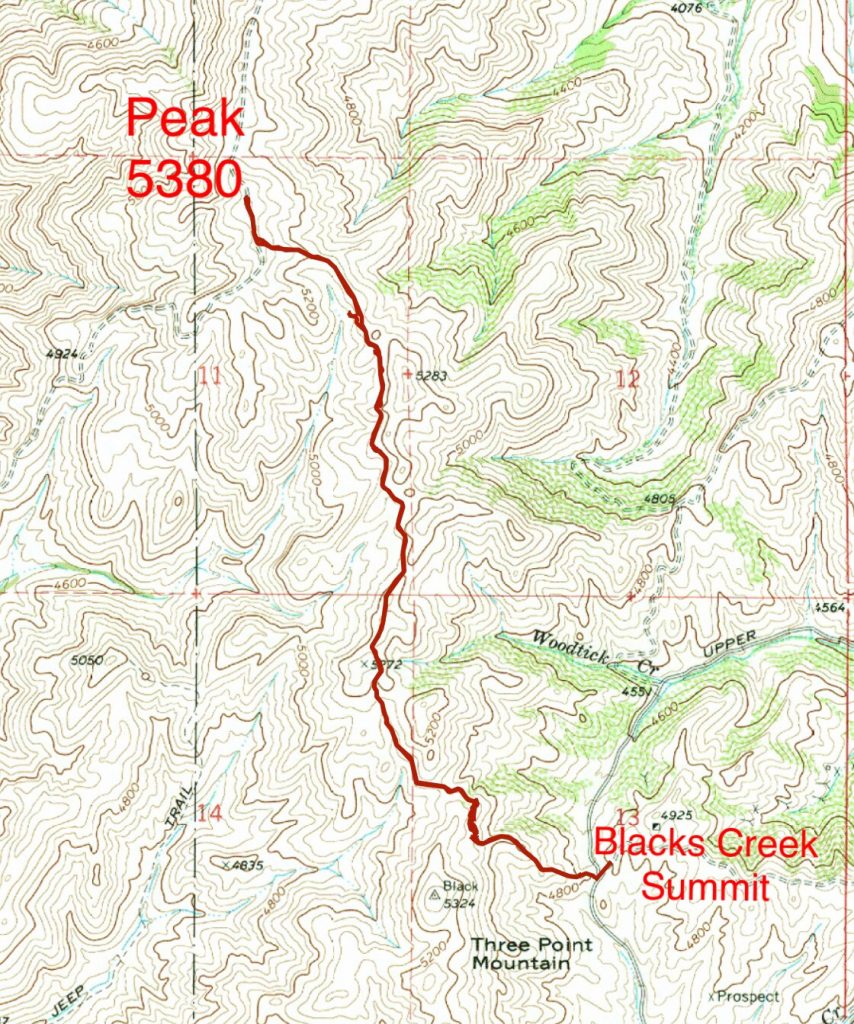 My GPS track for Peak 5380. The route covers 4.6 miles with 675 feet of gain round trip.