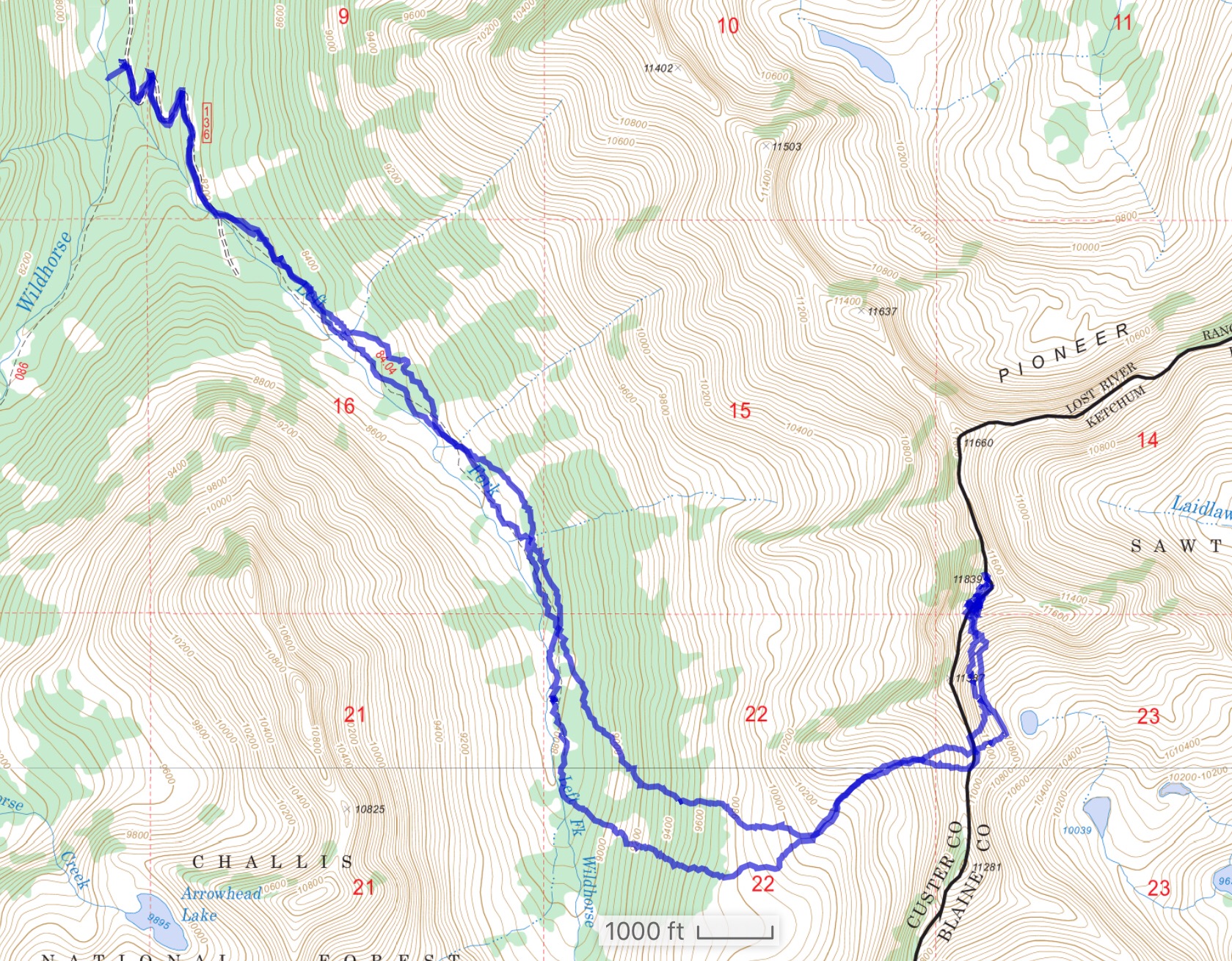 Brett’s GPS track. His device recorded 10.7 miles round trip with 6,400 feet of gain. Brett reports the gain was closer to 4,800 feet.