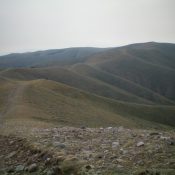 Peak 8860 (right of center) and the weaving, undulating ridge line leading east then southeast to the summit. Livingston Douglas Photo