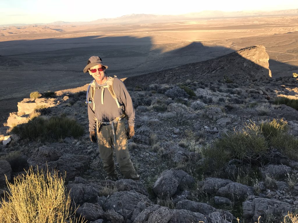 Pat on the summit of Little Davidson Peak about ten minutes before sun set.