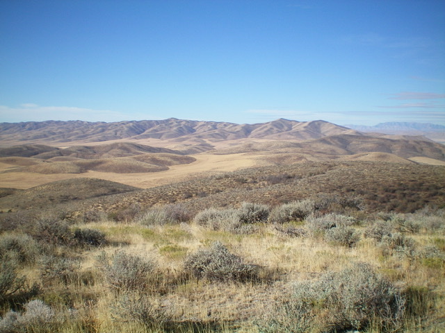 North Hansel Mountain as viewed from the east. Peak 6774 is the pointed hump just right of center. North Hansel Mountains HP is 2 miles to its south (left in the photo) and is the minor hump left of center. Livingston Douglas Photo