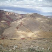 Peak 6620 (right of center), its south ridge (coming at the camera), and Stump Canyon (left of center) as viewed from the south. North Canyon Road is visible at the bottom of the photo. Livingston Douglas Photo