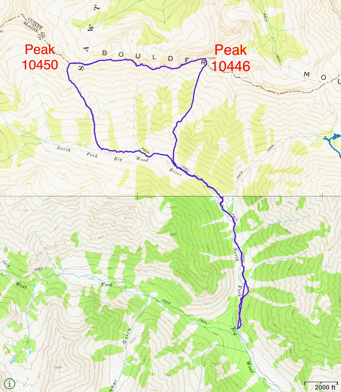 Brett’s GPS track for the Peak 10450 and Peak 10446 traverse. Round trip measures 9.89 miles with 4,100 feet of gain.