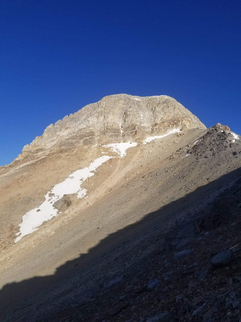 First glimpse of the summit block from the south.