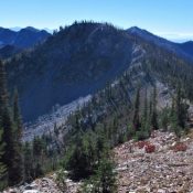 View of the ridge connecting Mount Mills (9,424’) with the point marked Mount Mills (9,195’) on the topographic map. Judi Steciak Photo