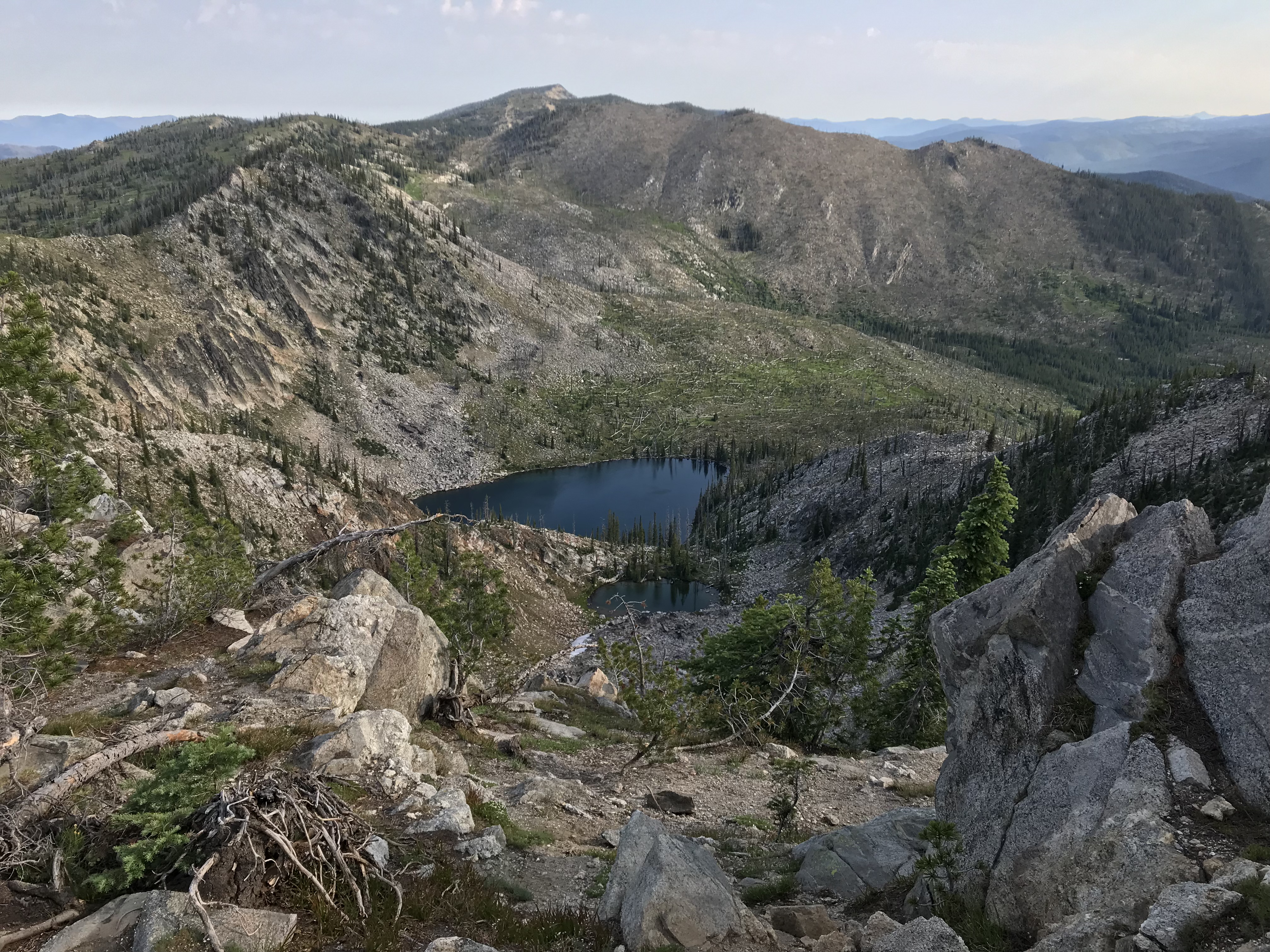 Josephine Lake from the summit with Bear Pete Mountain in the background.