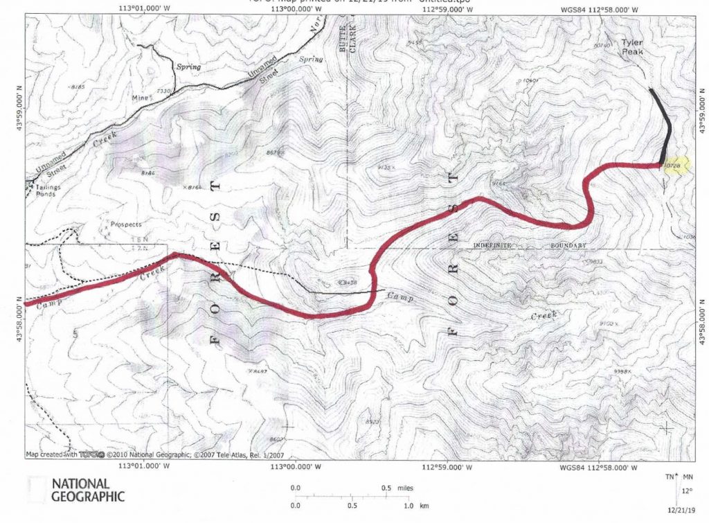 The West Gully/West Ridge Route (red) and the North Ridge Route (black).