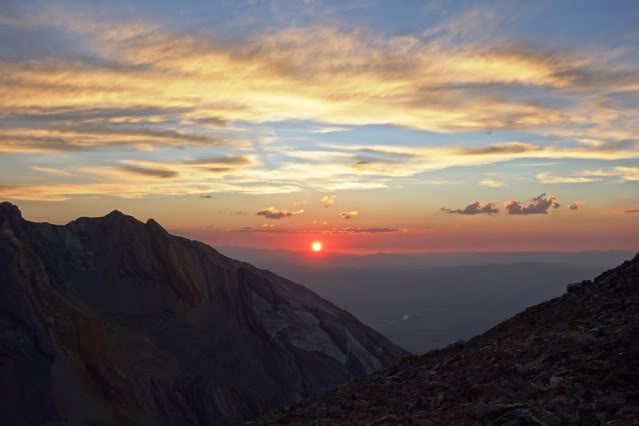 Camp below Mt. Idaho. Sun setting off the North shoulder of 11,308.