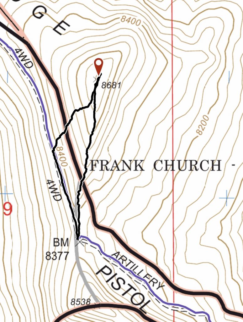 My GPS track. This route was just over a mile round trip and gained less than 300 feet.