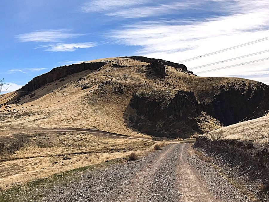Hardtrigger Peak viewed from the north. The opening of Hard trigger Canyon is the dark area on the right side of the photo.