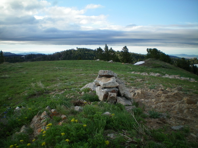 The summit area (and newly-built cairn) of Beaver Ridge, with nearby Flag Knoll in the background just left of center. Livingston Douglas Photo 