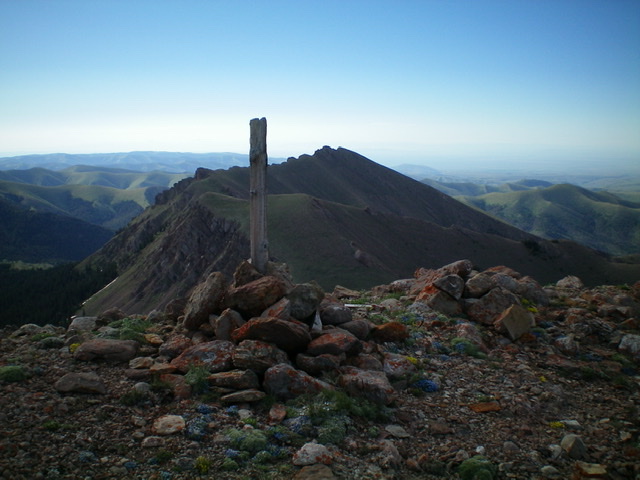 The summit cairn atop Divide Benchmark. Livingston Douglas Photo 