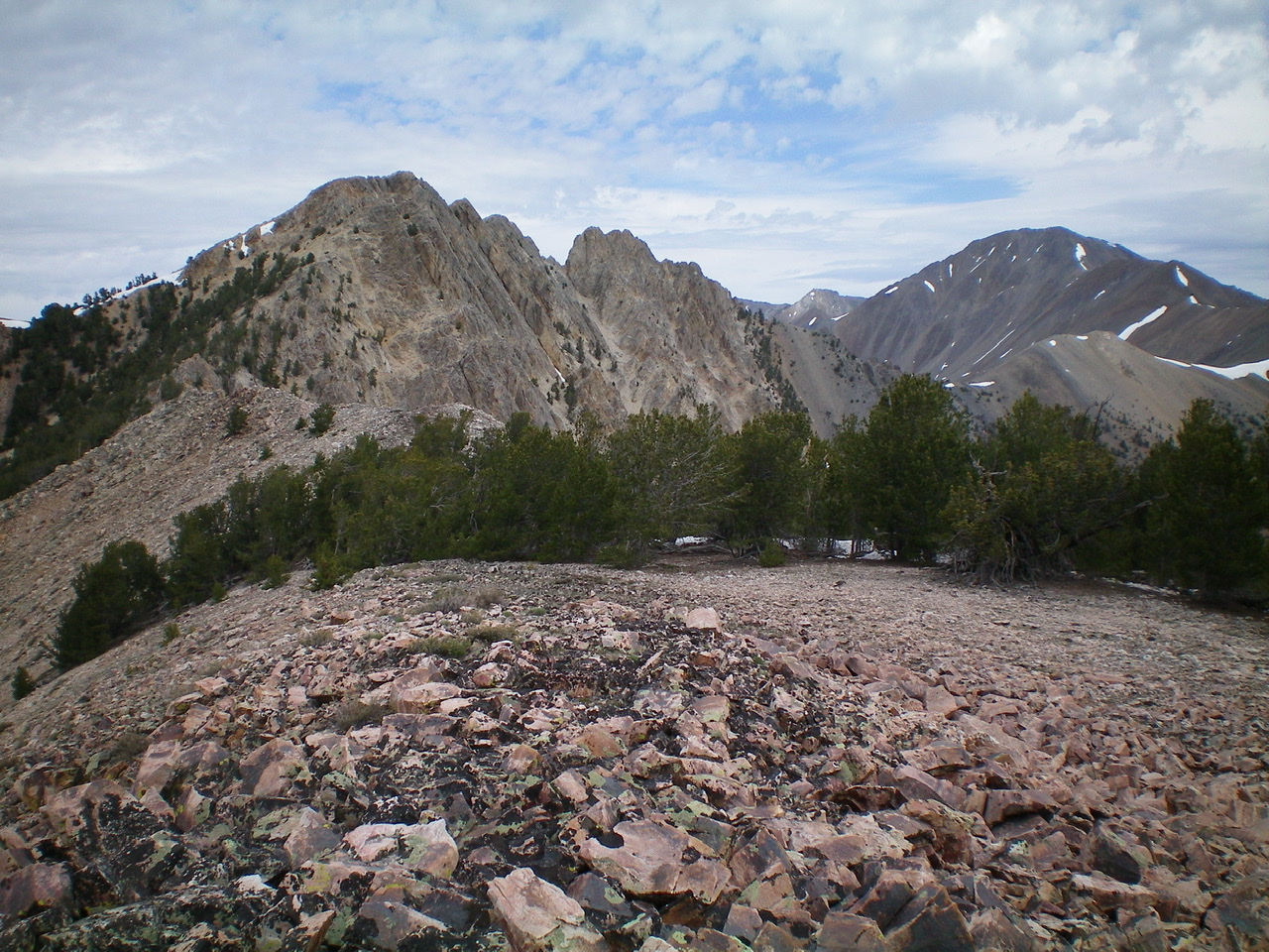 The rugged, gapped North Ridge of Sunny Bar Peak as viewed from the South Ridge. Livingston Douglas Photo