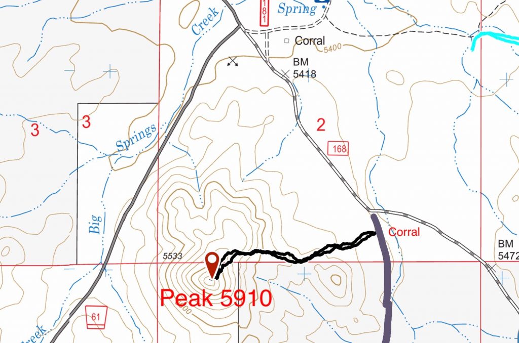 My GPS track for Peak 5910. My route covered 1.3 miles with 377 feet of gain round trip.