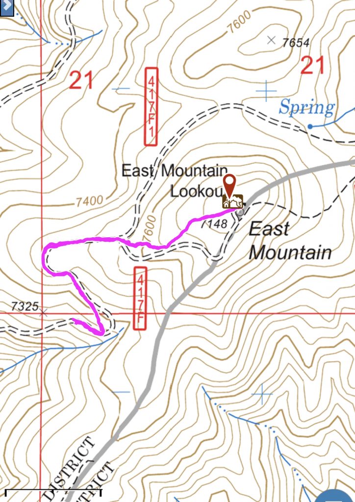 My GPS track for the last 0.75 miles to the summit.