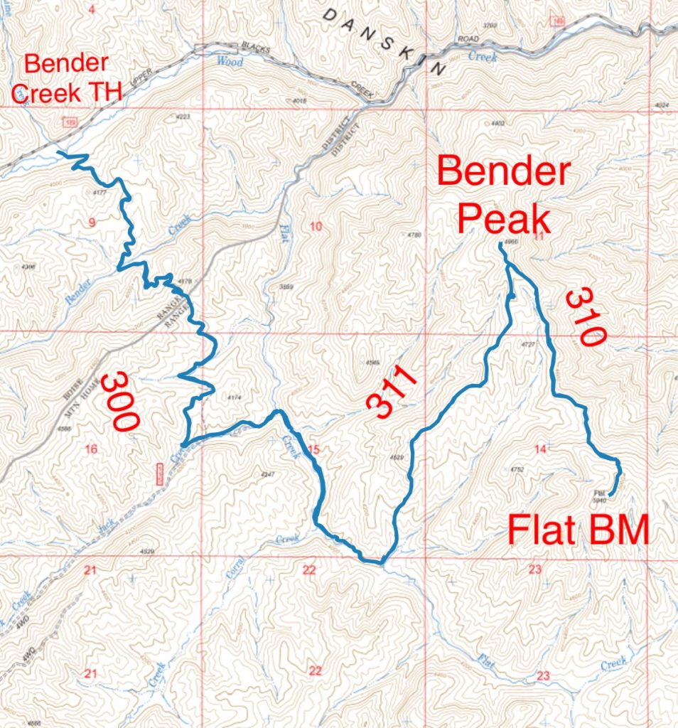 My GPS track. This route covered 14.9 miles round trip with 2576 feet of gain.
