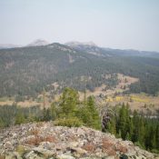 Peak 8340 (forested in mid-ground) as viewed from across Targhee Pass to the southeast. Livingston Douglas Photo