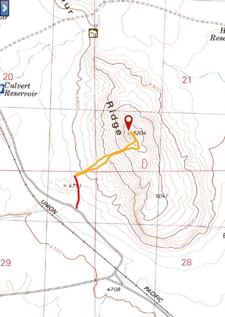 My GPS track. The red dots represent the two track which does not show on the USGS map.