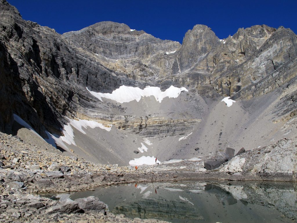 The East Face of Mount Borah. The East Ridge is in the top upper left of the photo. The Northeast Ridge follows the skyline on the upper right. The large buttress, (or Super Buttress as some local climbers call it), dominates the upper right skyline. Photo by Bob Boyles