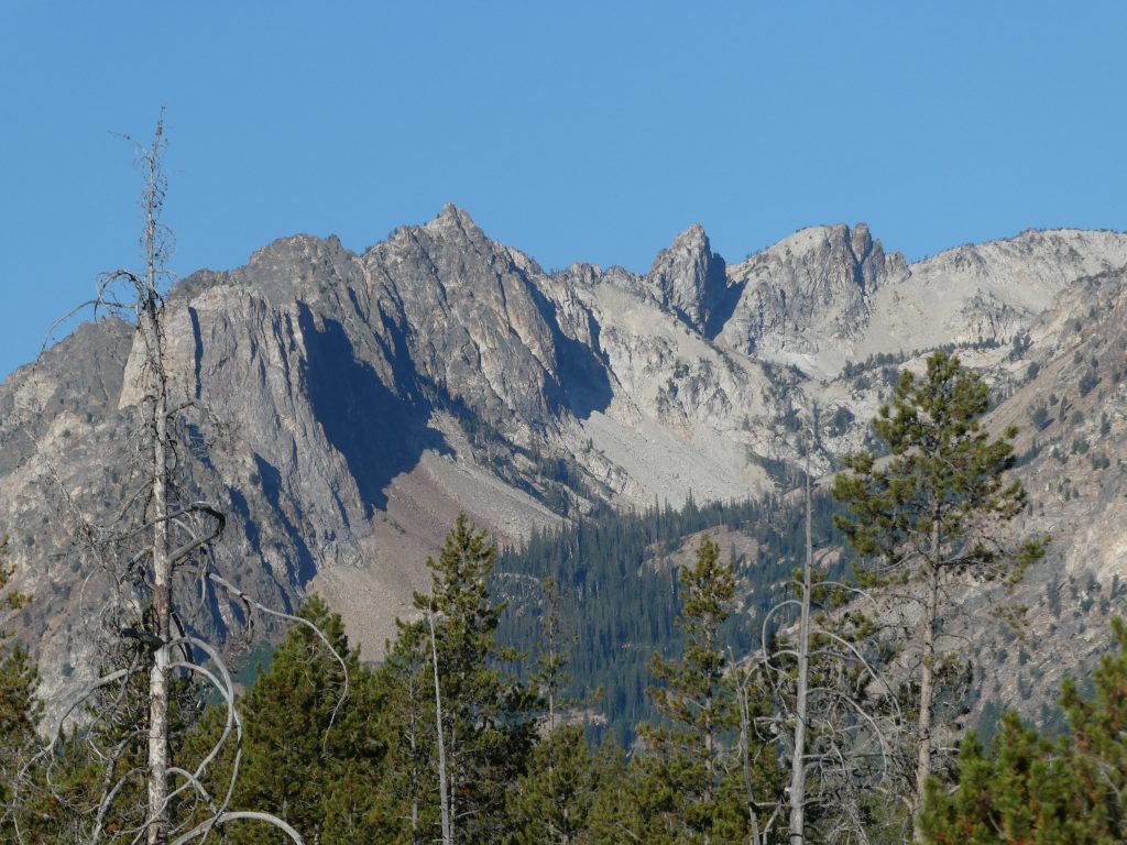 The Iowa Mountaineers’ Ridge viewed from Redfish Lake begins with Mount Bush.