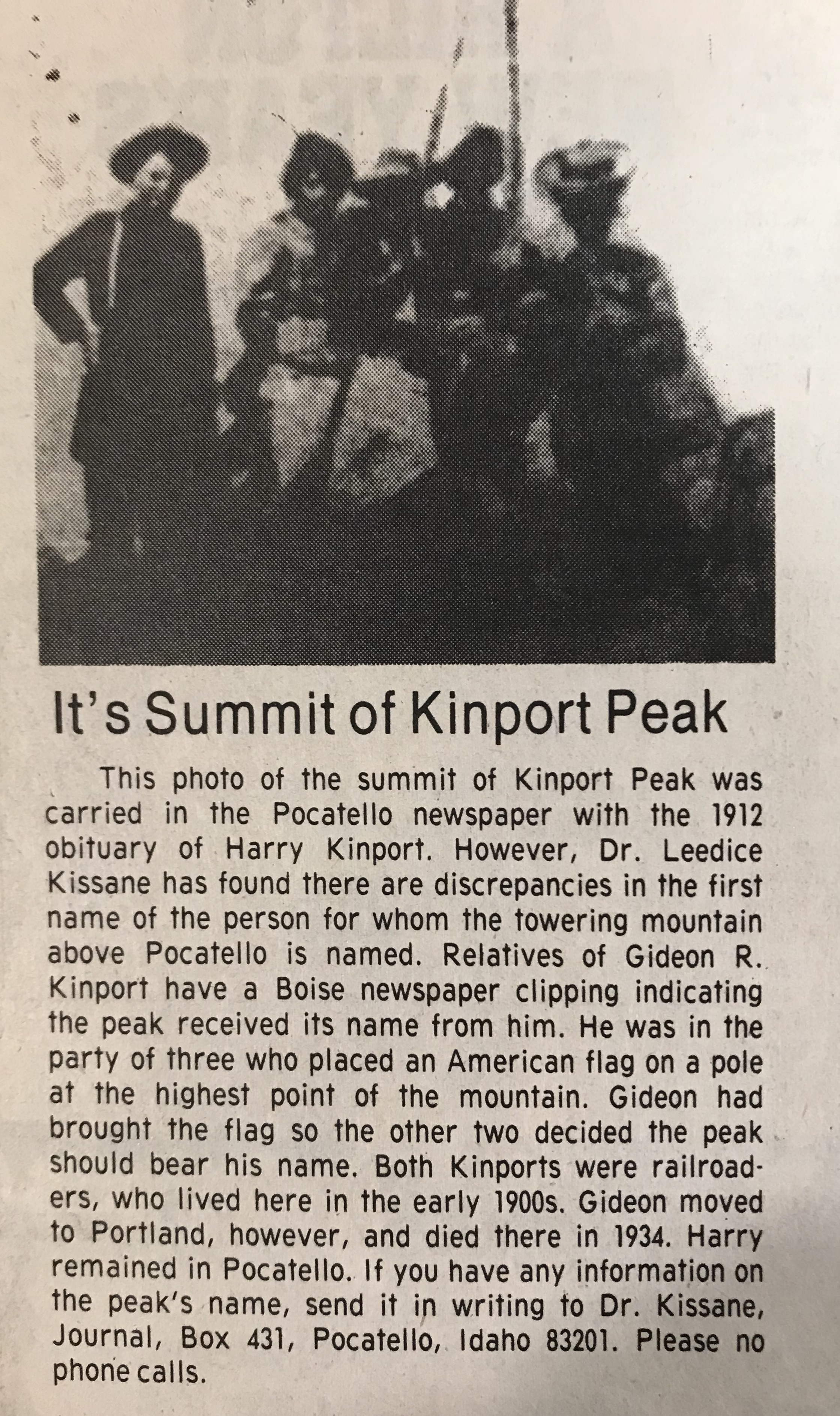 An article from the Idaho State Journal. Date unknown.