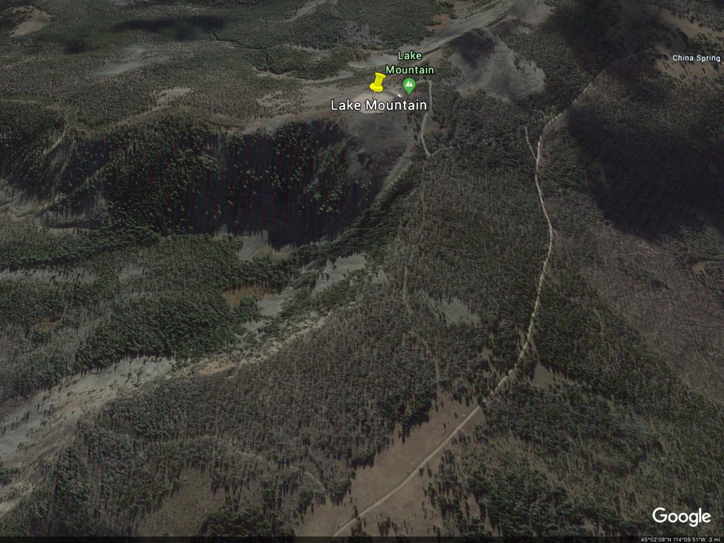 A Google Earth image of Lake Mountain.