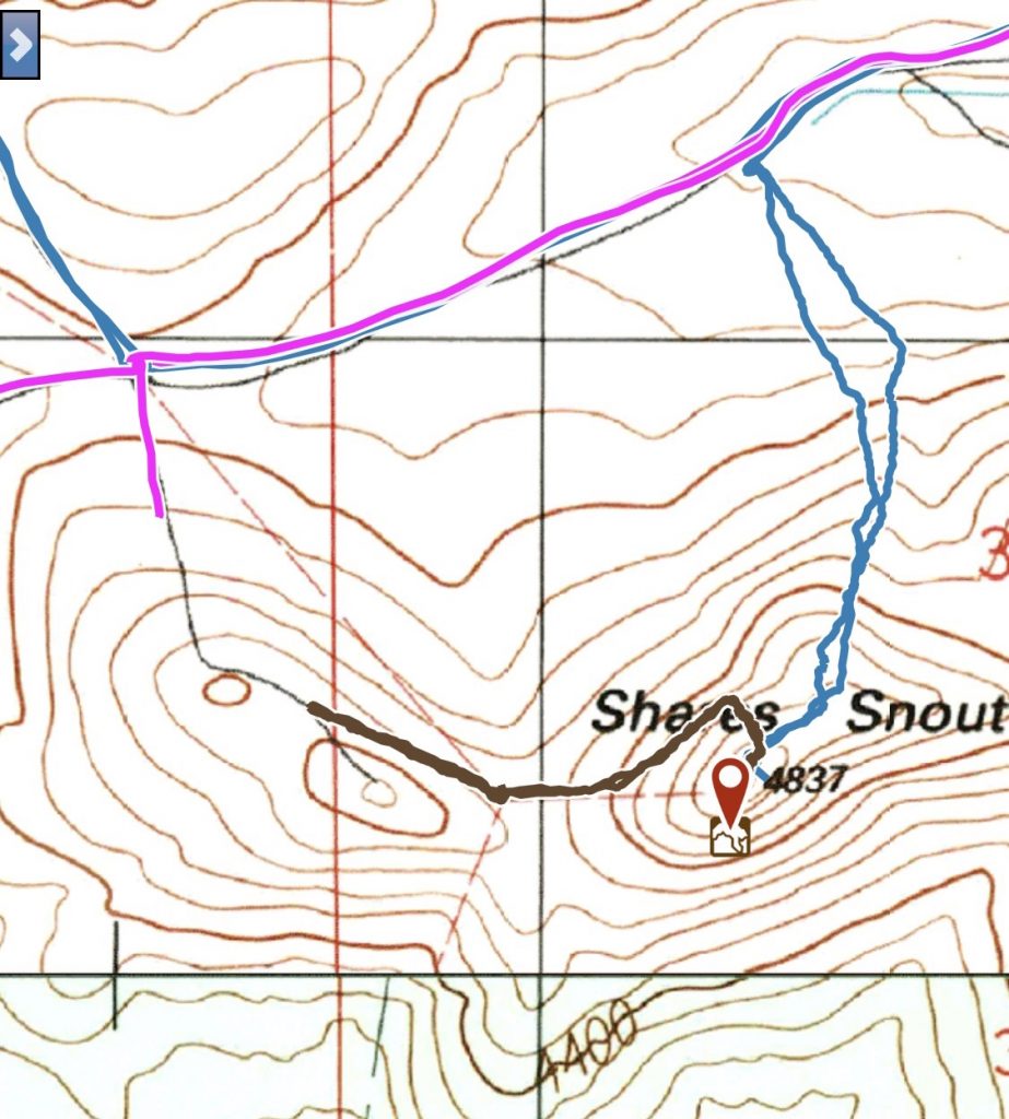 This map shows the North Slopes Route in Vlue and the West Slopes Route in black.